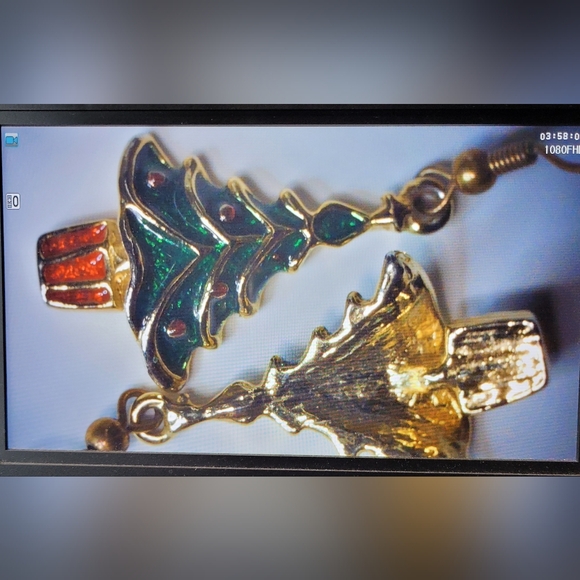 Enameled Christmas Tree Dangle Earrings - Picture 6 of 7